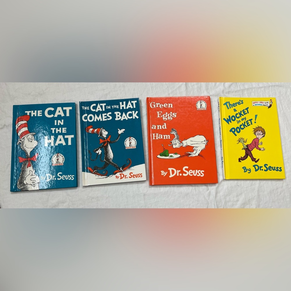 Dr Seuss Books 4 Cat In The Hat & Comes Back Green Eggs and Ham Wocket In Pocket